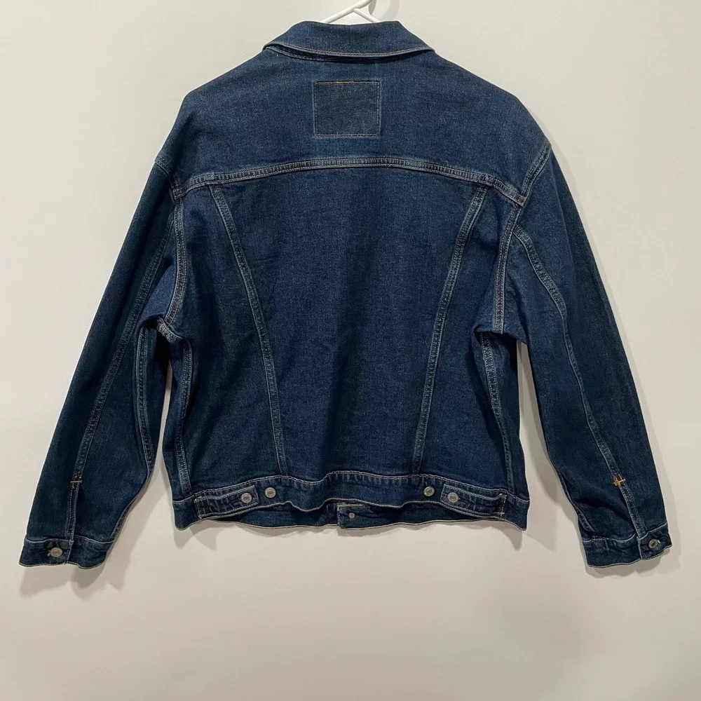 Levis Mens Standard Trucker‎ Jacket Dark Wash Denim Blue Size L NWT - Picture 8 of 11